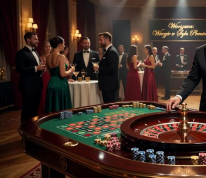 Elegancki stół ruletki z krupierem podczas wieczornego eventu