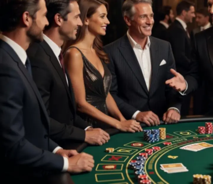 Strefa wieczoru casino na prywatnej imprezie z gośćmi przy stołach do gier