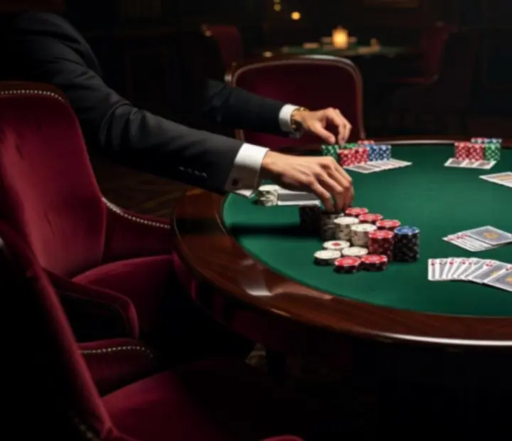 Luksusowe stoły pokerowe z zielonym suknem i eleganckimi krzesłami